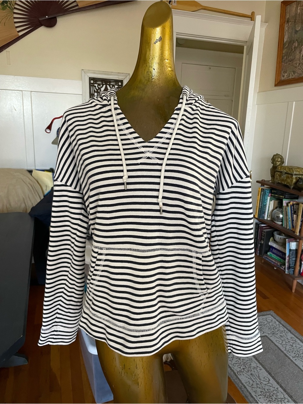 GAP Black & White Striped Hoodie Sweatshirt